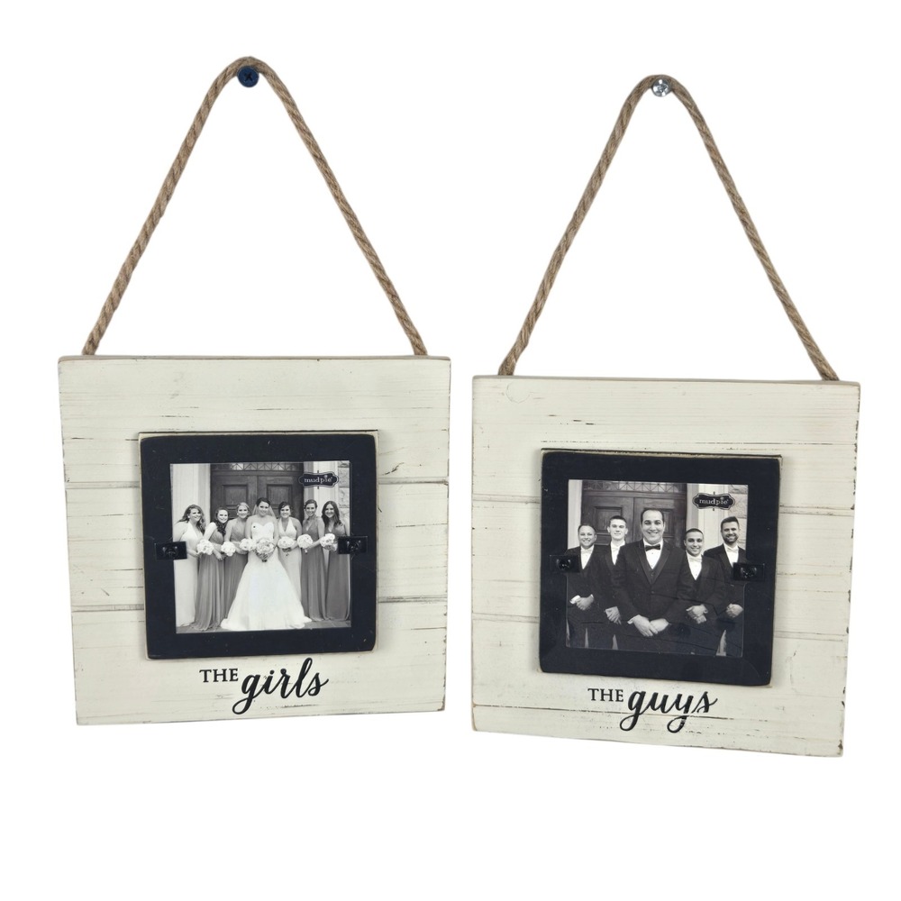 2 Mud Pie The Guys & The Girls Wedding Party Photo Frames White Shiplap NEW